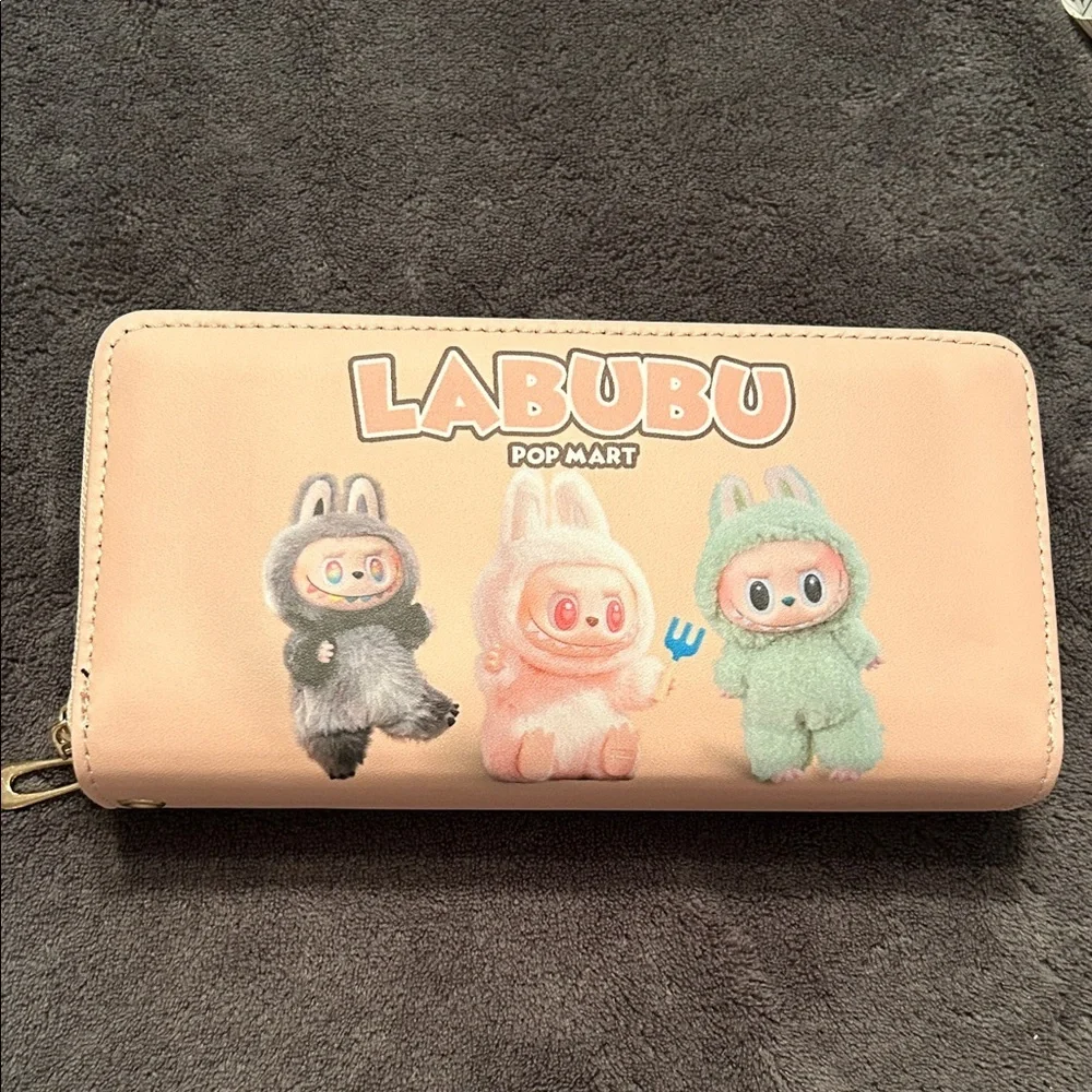 Labubu Pop Mart Wallet/Wristlet with Cute Characters. Light Peach color.
